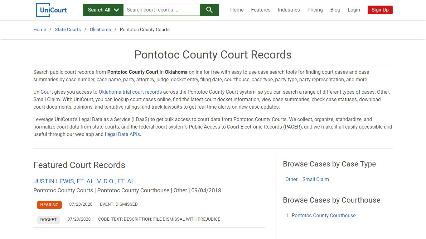 Pontotoc County Court Records | Oklahoma | UniCourt
