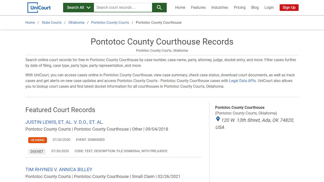 Pontotoc County Courthouse Records | Pontotoc | UniCourt